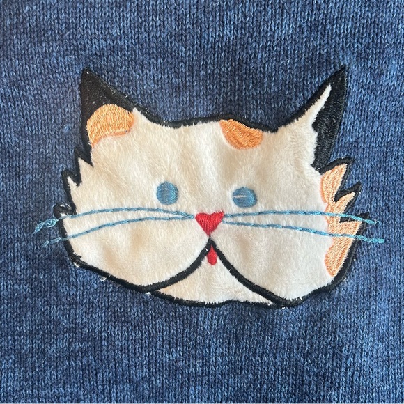 Cottagecore Rainbow Bridge Blue Vintage Knit Blue Sweater Vest with cats M-L - Picture 8 of 14